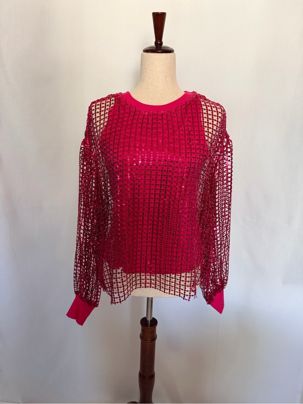 NWT Anthropologie Pilcro Long-Sleeve Sequin Shine Top - Magenta Pink